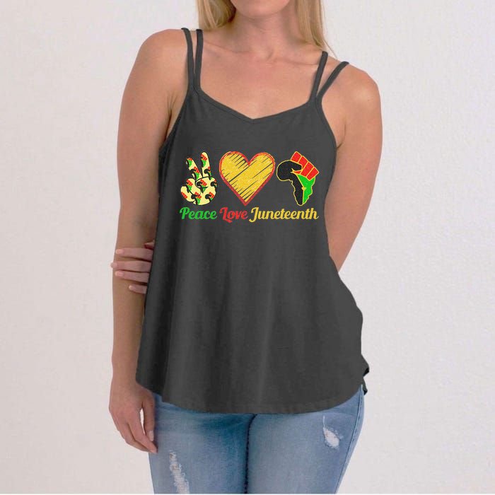 Peace Love Juneteenth Black Pride Freedom Black History Day Women's Strappy Tank