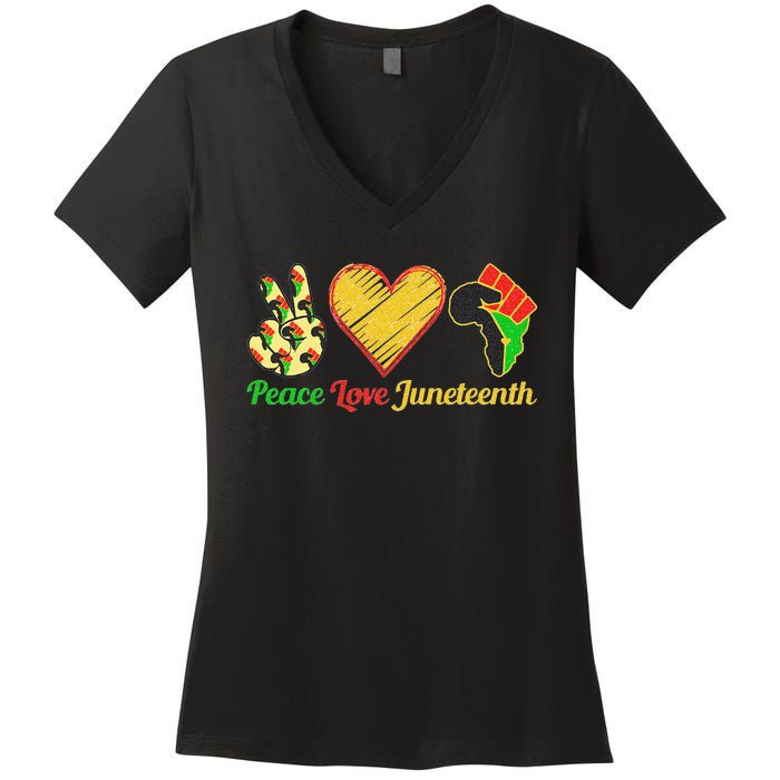 Peace Love Juneteenth Black Pride Freedom Black History Day Women's V-Neck T-Shirt