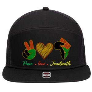 Peace Love Juneteenth Funny Gift Black History Month Gift 7 Panel Mesh Trucker Snapback Hat