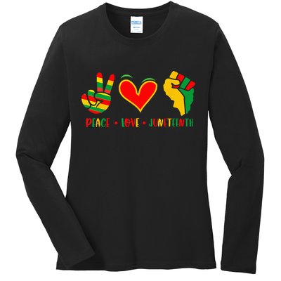 Peace Love Juneteenth 1865 Independence Day Black Pride Ladies Long Sleeve Shirt
