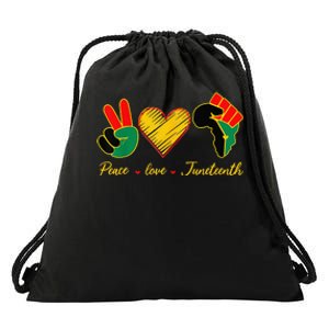 Peace Love Juneteenth Pride Black Girl Black Queen & King Drawstring Bag