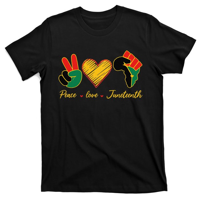 Peace Love Juneteenth Pride Black Black Queen & King T-Shirt