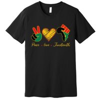 Peace Love Juneteenth Pride Black Black Queen & King Premium T-Shirt