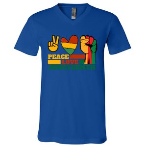 Peace Love Junenth 1865 Freedom Black History June 19 Gift V-Neck T-Shirt