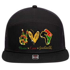 Peace Love Juneteenth Black History Pride African American 7 Panel Mesh Trucker Snapback Hat