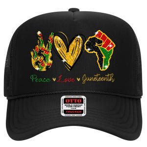 Peace Love Juneteenth Black History Pride African American High Crown Mesh Back Trucker Hat