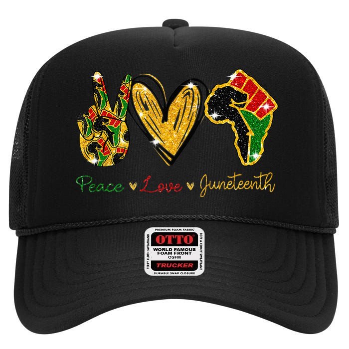 Peace Love Juneteenth Black History Pride African American High Crown Mesh Back Trucker Hat