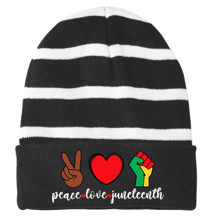 Peace Love Juneteenth Pride Black Girl Black Queen & King Striped Beanie with Solid Band