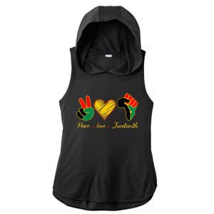 Peace Love Juneteenth Pride Black Girl Black Queen & King Ladies PosiCharge Tri-Blend Wicking Draft Hoodie Tank