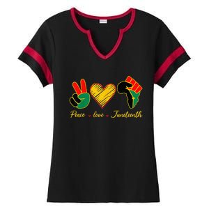 Peace Love Juneteenth Pride Black Girl Black Queen & King Ladies Halftime Notch Neck Tee