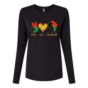 Peace Love Juneteenth Pride Black Girl Black Queen & King Womens Cotton Relaxed Long Sleeve T-Shirt