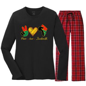 Peace Love Juneteenth Pride Black Girl Black Queen & King Women's Long Sleeve Flannel Pajama Set 