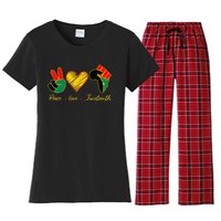 Peace Love Juneteenth Pride Black Girl Black Queen & King Women's Flannel Pajama Set