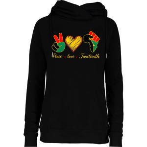 Peace Love Juneteenth Pride Black Girl Black Queen & King Womens Funnel Neck Pullover Hood