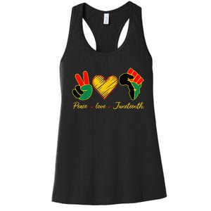 Peace Love Juneteenth Pride Black Girl Black Queen & King Women's Racerback Tank