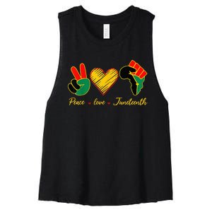 Peace Love Juneteenth Pride Black Girl Black Queen & King Women's Racerback Cropped Tank