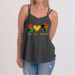 Peace Love Juneteenth Pride Black Girl Black Queen & King Women's Strappy Tank