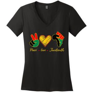 Peace Love Juneteenth Pride Black Girl Black Queen & King Women's V-Neck T-Shirt