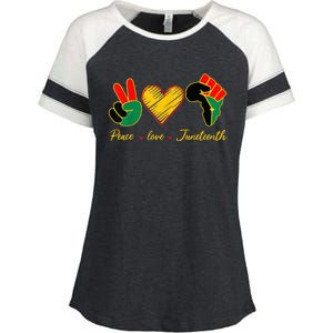 Peace Love Juneteenth Pride Black Girl Black Queen & King Enza Ladies Jersey Colorblock Tee