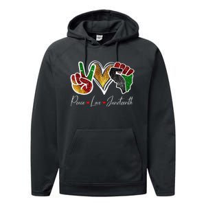 Peace Love Juneteenth Black Pride Freedom 4th Of July Performance Fleece Hoodie