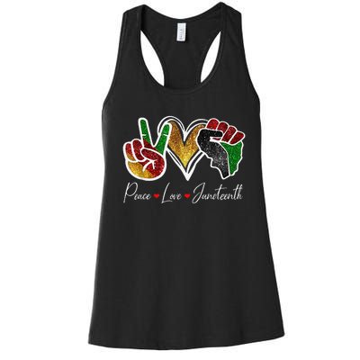 Peace Love Juneteenth Black Pride Freedom 4th Of July Women's Racerback Tank