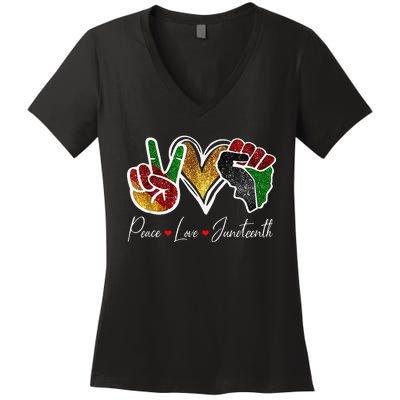 Peace Love Juneteenth Black Pride Freedom 4th Of July Women's V-Neck T-Shirt