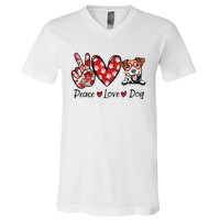 Peace Love Jack Russell Terrier Dog Lovers Leopard V-Neck T-Shirt