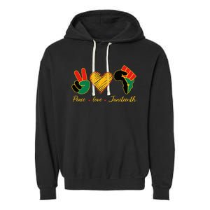 Peace Love Juneteenth Pride Black Black Queen & King Garment-Dyed Fleece Hoodie