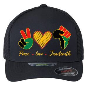 Peace Love Juneteenth Pride Black Black Queen & King Flexfit Unipanel Trucker Cap