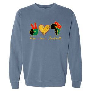 Peace Love Juneteenth Pride Black Black Queen & King Garment-Dyed Sweatshirt