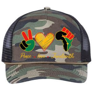 Peace Love Juneteenth Pride Black Black Queen & King Retro Rope Trucker Hat Cap