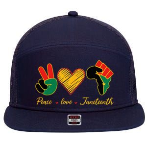 Peace Love Juneteenth Pride Black Black Queen & King 7 Panel Mesh Trucker Snapback Hat