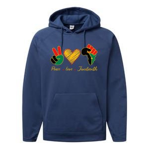 Peace Love Juneteenth Pride Black Black Queen & King Performance Fleece Hoodie