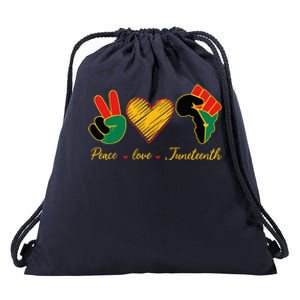 Peace Love Juneteenth Pride Black Black Queen & King Drawstring Bag