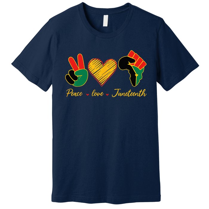 Peace Love Juneteenth Pride Black Black Queen & King Premium T-Shirt