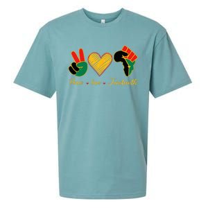 Peace Love Juneteenth Pride Black Black Queen & King Sueded Cloud Jersey T-Shirt