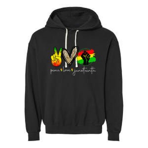 Peace Love Juneteenth Fist Black Black Queen & King Garment-Dyed Fleece Hoodie