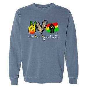 Peace Love Juneteenth Fist Black Black Queen & King Garment-Dyed Sweatshirt