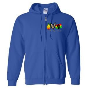 Peace Love Juneteenth Fist Black Black Queen & King Full Zip Hoodie