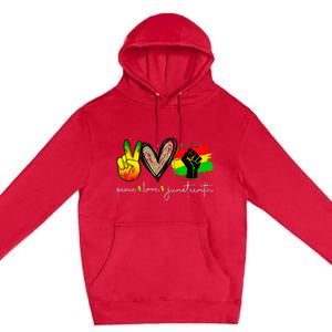 Peace Love Juneteenth Fist Black Black Queen & King Premium Pullover Hoodie