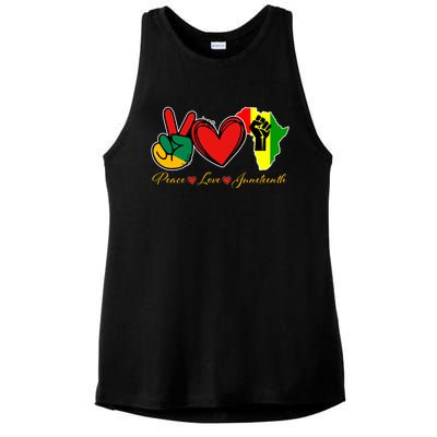 Peace Love Juneteenth Black Pride Freedom African American Gift Ladies PosiCharge Tri-Blend Wicking Tank