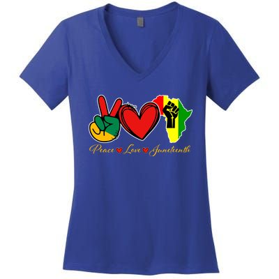 Peace Love Juneteenth Black Pride Freedom African American Gift Women's V-Neck T-Shirt