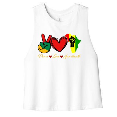 Peace Love Juneteenth Black Pride Freedom African American Gift Women's Racerback Cropped Tank