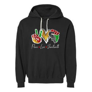 Peace Love Juneteenth Black Pride Freedom 4th Of July Garment-Dyed Fleece Hoodie