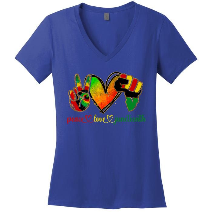 Peace Love Juneteenth Black Pride Freedom Gift Women's V-Neck T-Shirt