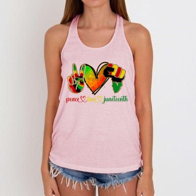 Peace Love Juneteenth Black Pride Freedom Gift Women's Knotted Racerback Tank