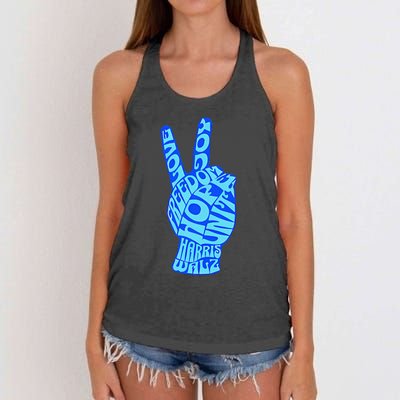 Peace Love Joy Freedom Unity Hope Harris Walz Election 2024 Gift Women's Knotted Racerback Tank