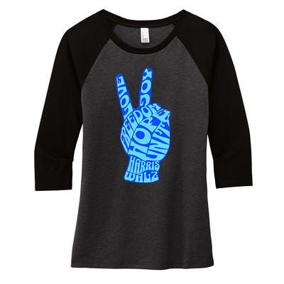 Peace Love Joy Freedom Unity Hope Harris Walz Election 2024 Gift Women's Tri-Blend 3/4-Sleeve Raglan Shirt