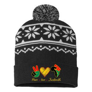 Peace Love Juneteenth Pride Black Girl Black Queen & King USA-Made Snowflake Beanie