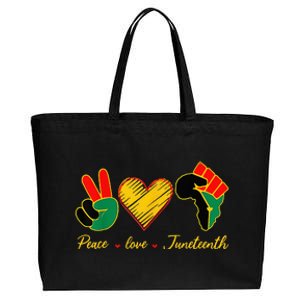 Peace Love Juneteenth Pride Black Girl Black Queen & King Cotton Canvas Jumbo Tote